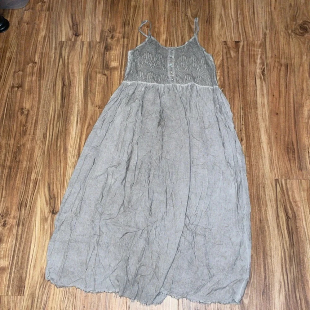 Oddy women’s dress Small 4 6 maxi hippy boho grey distressed lace flowy light